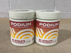 lot 152 image: LOT OF 2 Podium Nutrition, Athlete Pre Workout Powder, Blue Rasberry, 25 Servings, Beta Alanine and Caffiene for Energy, Gluten Free, Soy Free, Dairy Free (EXP 012026)