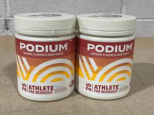 lot 153 image: LOT OF 2 Podium Nutrition, Athlete Pre Workout Powder, Blue Rasberry, 25 Servings, Beta Alanine and Caffiene for Energy, Gluten Free, Soy Free, Dairy Free (EXP 012026)