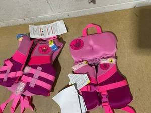 lot 270 image: LOT OF 2 Body Glove (1) Childs Neoprene PFD Life Jacket and Vest, Girl, 33-55 lbs., Blue & (1) Infant 33lbs Or Less