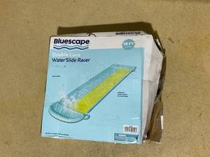 lot 275 image: Bluescape 18ft long Blue Double Lane Water Slide Racer, with Sprinklers, Age 5 to 12, Unisex (Used)