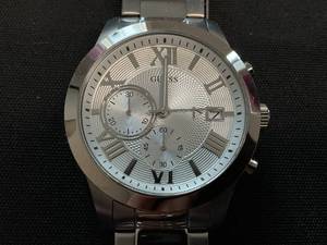 lot 63 image: GUESS Mens Silver Tone Chronograph Watch 45mm (Used, Scratches Around Band)