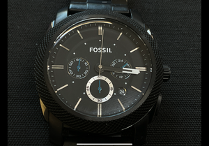 lot 64 image: Fossil Mens Machine Chronograph Black Stainless Steel Watch 45mm Case (Minor Scratches Behind Face, Needs Battery)