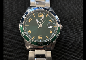 lot 99 image: Guess Blue Green Gradient Dial Mens Watch Case 42 mm (Used, Scratches Around Band)
