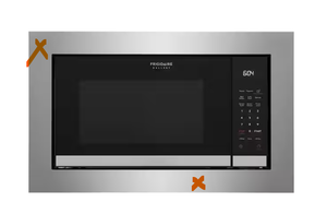 lot 28 image: Frigidaire 24 in. 2.2 cu ft Electric Built-In Microwave in Stainless Steel with Sensor Cook Model # GMBS3068BFA (RIM KIT NOT INCLUDED SEE PHOTOS)