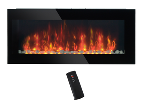 lot 329 image: HOMCOM 41.3 1500W Electric Wall-Mounted Fireplace with Flame Effect, 7 Color Background Light, Black