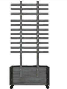 lot 276 image: Outsunny Wooden Raised Garden Bed, Planter Box w Trellis and Metal Corners, Portable on Wheels for Patio, Backyard, Deck, Gray