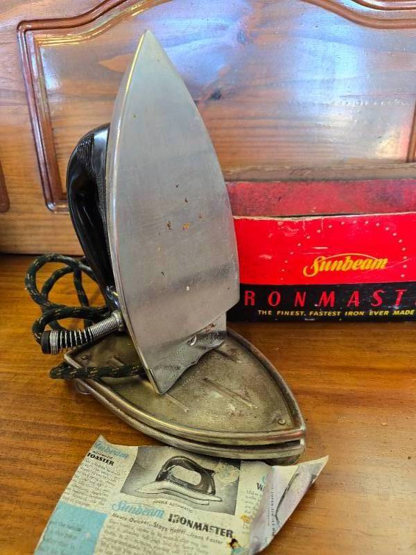 lot 76 image: Vintage Sunbeam Iron and Iron Stand DOES NOT WORK