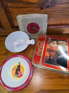 lot 106 image: Coke Lot, Puzzle in a Tin, Ice Cream Bowl, Ice Cream Scoop, and a Columbia Record