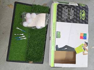 lot 101 image: 65 Golf Balls, Club, Dual Turf Practice Mat