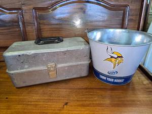 lot 136 image: Empty Tackle Box and Vikings Bucket