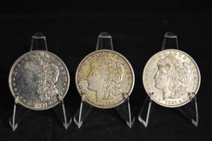 lot 5 image: Morgan Silver Dollar Coins 1921 - 3 Coins