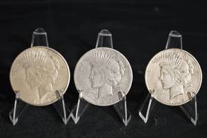 lot 9 image: 3 90% Peace Dollars