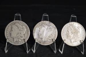 lot 16 image: Morgan Silver Dollars - 3 Coins (1891, 1880, 1880)