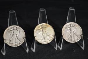 lot 22 image: Walking Liberty Half Dollars - 3-Coin Set