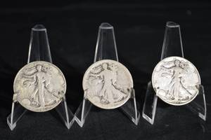 lot 33 image: Walking Liberty Half Dollars (Lot of 3) - 1916-1947 US Silver Coins