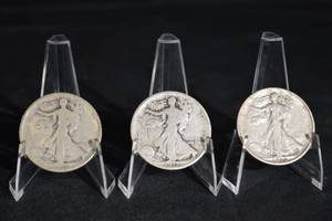 lot 41 image: Walking Liberty Half Dollars - Vintage U.S. Silver Coins (Lot of 3)