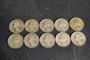 lot 49 image: lot of 10 90% Silver Washington Quarters