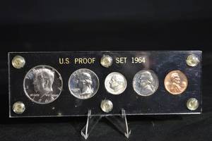lot 87 image: 1964 U.S. Proof Set in Acrylic Display - Cent, Nickel, Dime, Quarter, Half Dollar