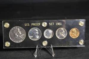 lot 90 image: 1961 U.S. Proof Set (5 coins) Lincoln Cent, Nickel, Dime, Quarter, Franklin Half Dollar