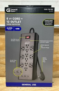 lot 63 image: Commercial Electric 6 FT Cord  12 Outlet