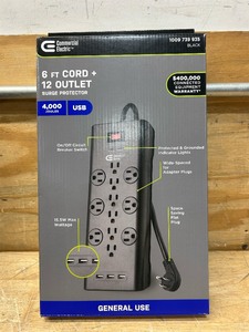 lot 64 image: Commercial Electric 6 FT Cord  12 Outlet