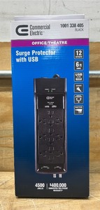 lot 65 image: Commercial Electric OfficeTheatre Surge Protector with USB