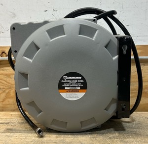 lot 97 image: Strongway Retractable Garden Hose Reel with 58in. Dia. x 80ft.L Hose, Wall Mount Msrp $169.99