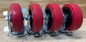 lot 201 image: Ironton Standard-Duty Swivel Polyurethane Caster with Brake, Red lot of 4