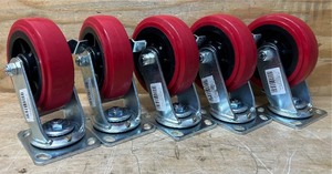 lot 202 image: Ironton Standard-Duty Swivel Polyurethane Caster with Brake, Red lot of 5