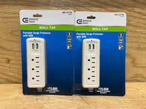 lot 209 image: 3-Outlet USB Travel Wall Tap Surge Protector, White (lot of 2)