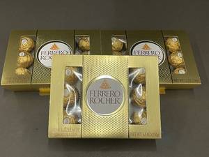 lot 160 image: OH 1 - Ferrero Rocher Fine Hazelnut Chocolates 3-Pack Gift Box - 5.3 oz Each