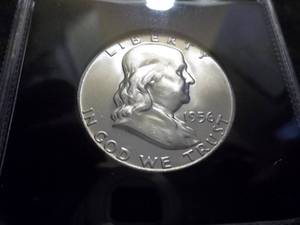 lot 35 image: 1956 Franklin Half Dollar Holdered UNC Full Bell LInes