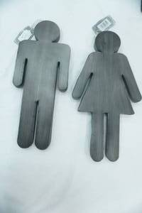 lot 125 image: Metal Men & Womens Bathroom People. 15 tall