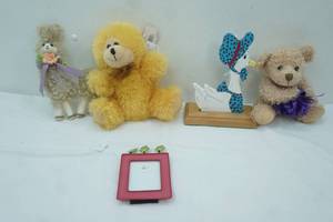 lot 161 image: Wooden Mother Goose Figurine, Lamb Wall Hanging, Teddy Bears