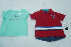 lot 164 image: Baby Cloths. Girls 12M Shirt, Boys 12M Shorts and Polo Outfit