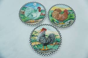 lot 193 image: Set of 3 Decorative Country Rooster & Hen Plates