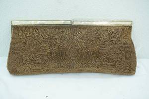 lot 195 image: Vintage Handmade Beaded Clutch. (Golden BrownCopper Color)