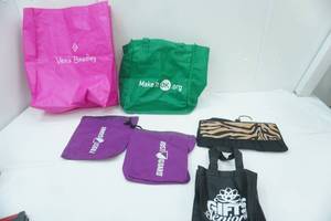 lot 210 image: Reusable Tote Bags, Bathroom Hanging Organizer, 2 Frost Guard drawstring bags