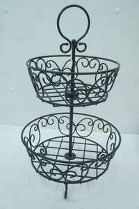 lot 216 image: 2-Tier Round Metal Fruit Basket
