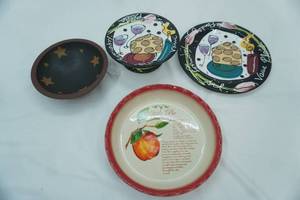 lot 269 image: Ceramic Apple Pie Pan wRecipe, Wooden Star Bowl, Ceramic Cake Plate and Stand