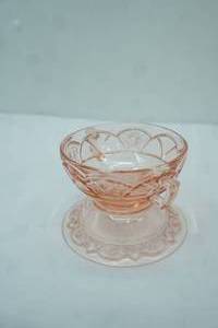 lot 271 image: Federal Glass Company Pink Depression Glass Open Sugar Bowl and Saucer. Sharon or Cabbage Rose pattern