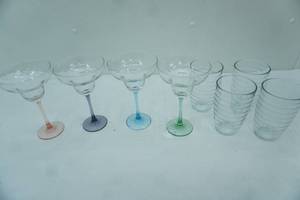 lot 275 image: littala Aino Clear Glass Tumbler Set of 4, Colored Stemmed Margarita Glasses