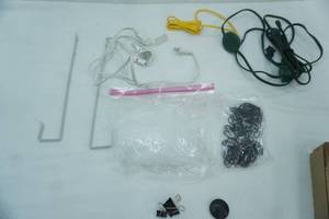 lot 293 image: Extension Cords, Clothing Tag Plastic Pieces, Over-the-door hooks, Curtain Hooks