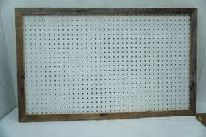 lot 343 image: 39x 24 Rustic Wood Framed Pegboard