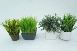 lot 363 image: 4ct Artificial Green Plants in Planters