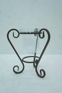 lot 371 image: Metal and Glass Hurricane Candle Holder 10.25 tall
