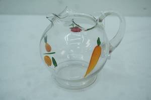 lot 376 image: Small Hand-Painted Clear Glass Juice Pitcher 5.5 tall