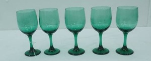 lot 379 image: Vintage Libbey Wine Glasses. Juniper Green. Set of 5