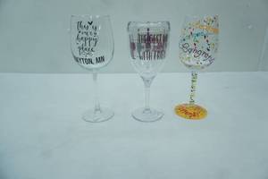 lot 388 image: 3ct NEW Wine Glasses, 2 glass, 1 plastic