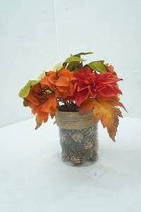 lot 403 image: Artificial Flower Arrangement and Clear Glass Vase